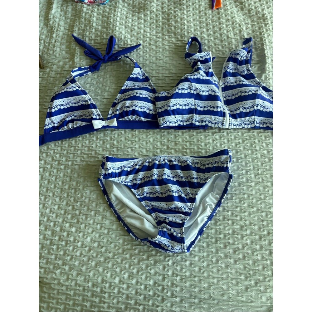 VENUS Blue and White Striped Women’s  3-Piece Bikini Set